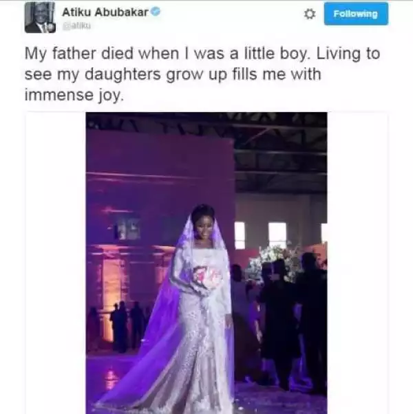 Atiku Abubakar shares emotional post as his daughter gets married